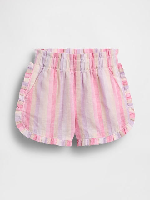 SHORT À VOLANTS ET À OURLET ARRONDI ET FENDU EN COTON ET LIN POUR BÉBÉ ET TOUT-PETIT
