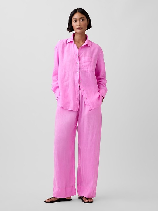 Image number 1 showing, Linen-Blend Relaxed Wide-Leg Pants
