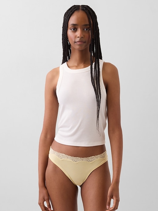 Image number 1 showing, Organic Stretch Cotton Lace-Trim Thong