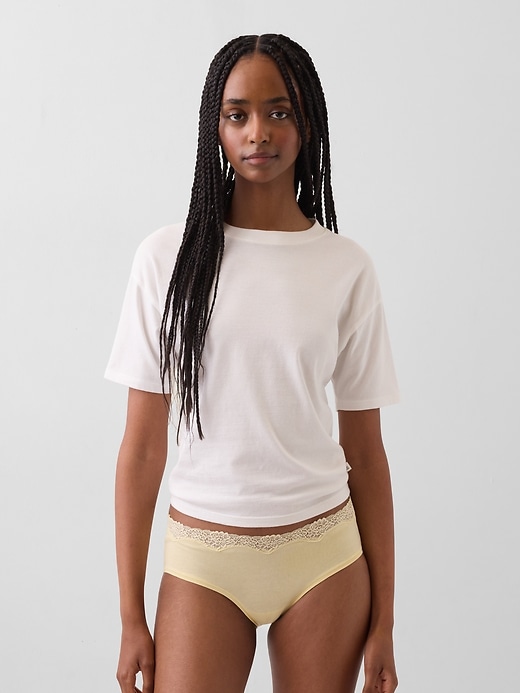 Image number 1 showing, Organic Stretch Cotton Lace-Trim Hipster