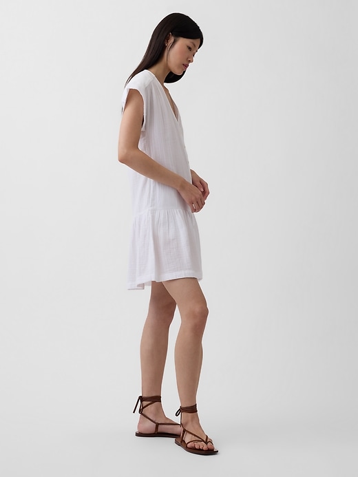 Image number 3 showing, Cotton Gauze V-Neck Tunic Dress