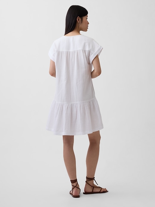 Image number 2 showing, Cotton Gauze V-Neck Tunic Dress
