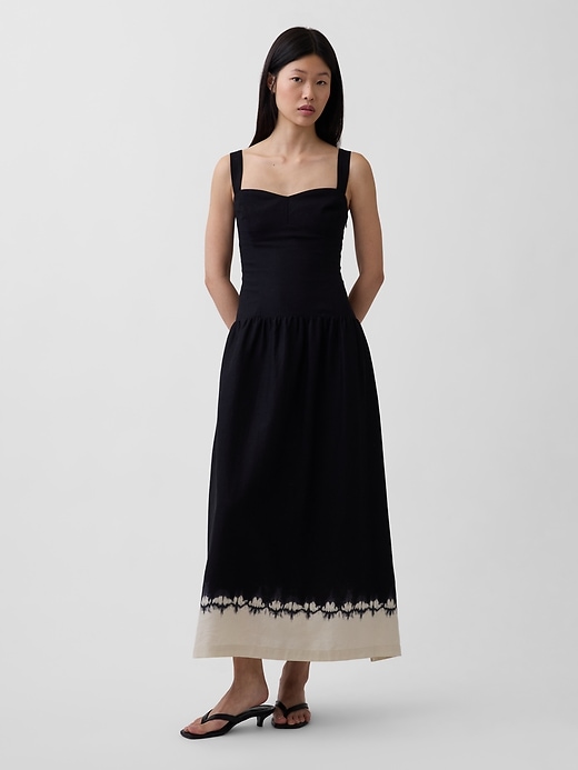 Image number 1 showing, Linen-Blend Drop-Waist Corset Maxi Dress