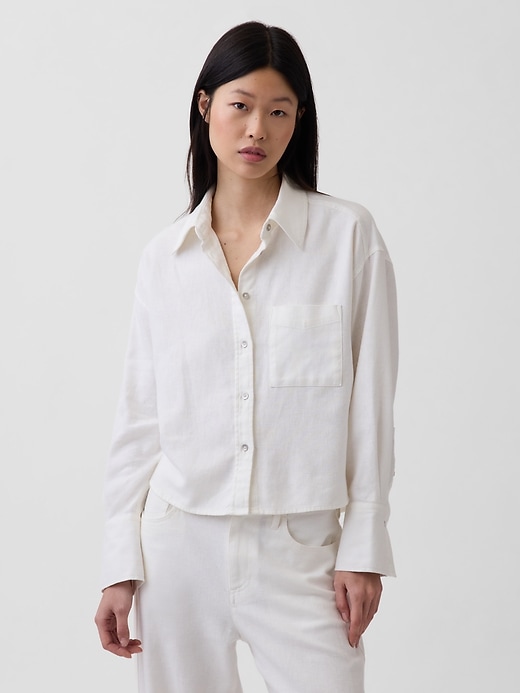 Image number 1 showing, Linen-Cotton Oversized Shirt