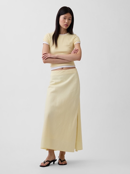 Image number 1 showing, Linen-Blend Maxi Slip Skirt