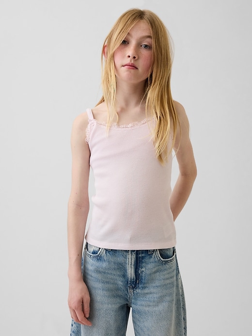 Image number 1 showing, Kids Waffle Lace-Trim Cami