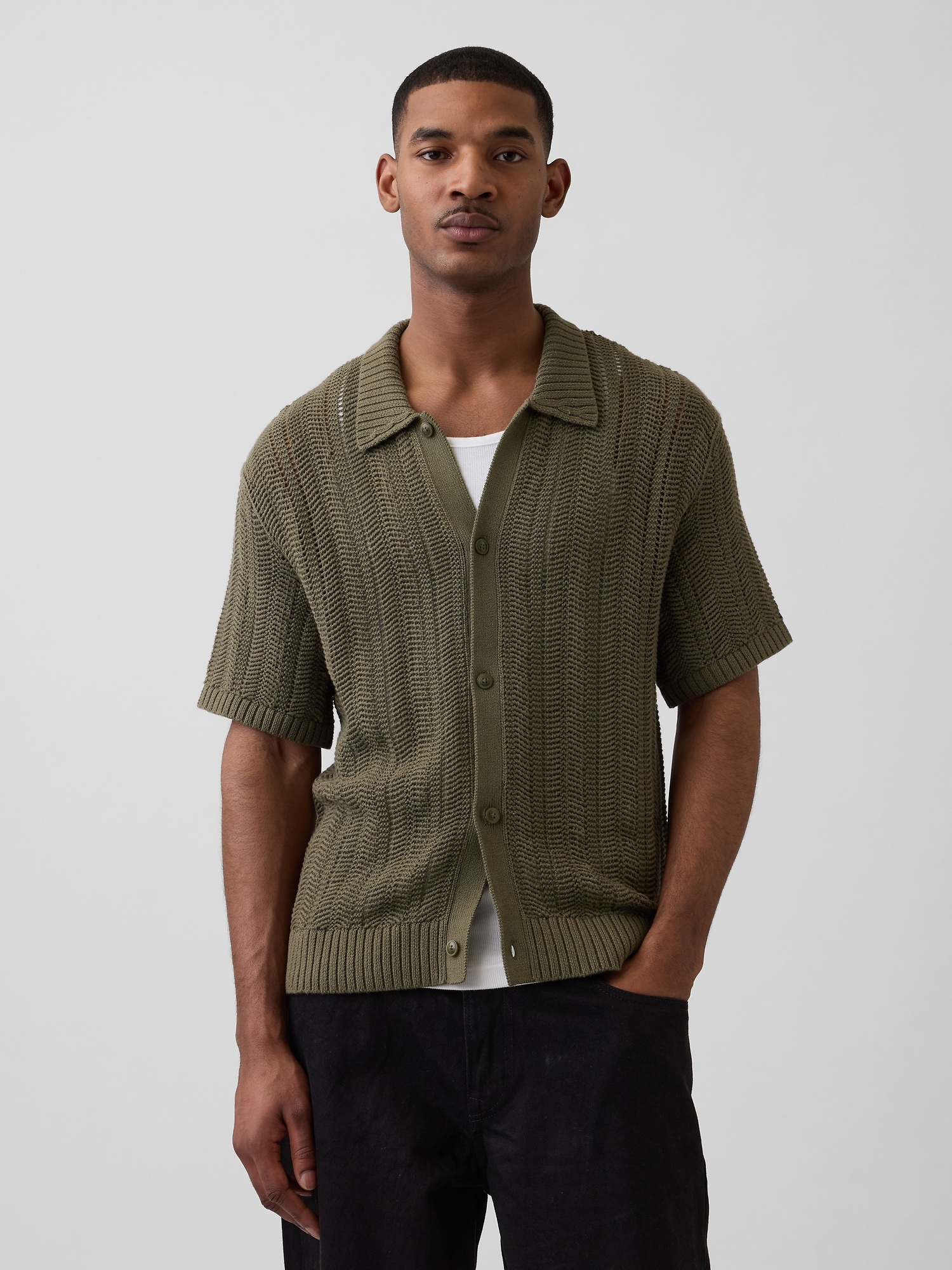 Herringbone Crochet Sweater Shirt