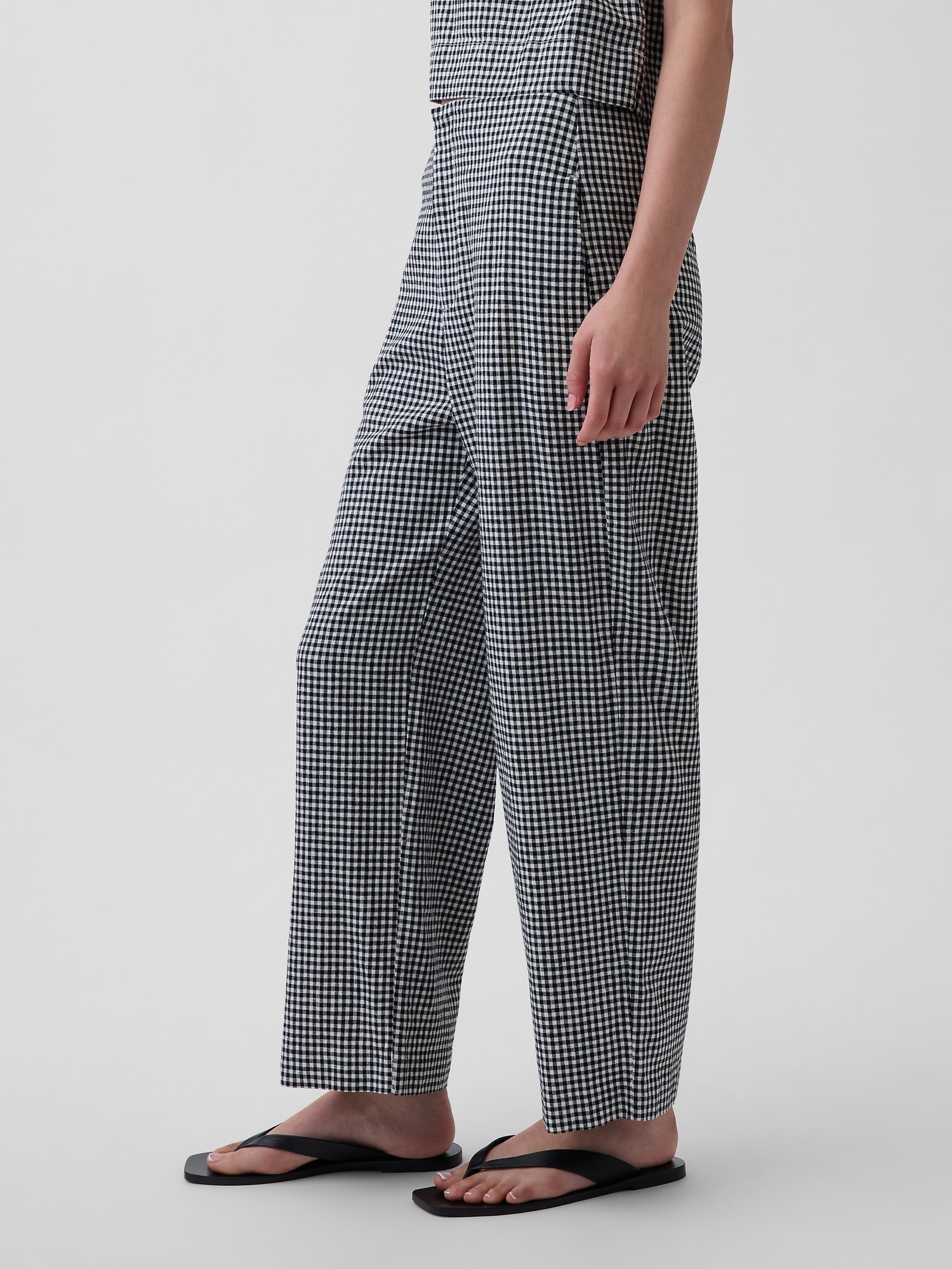 Linen-Blend Relaxed Straight Ankle Pants