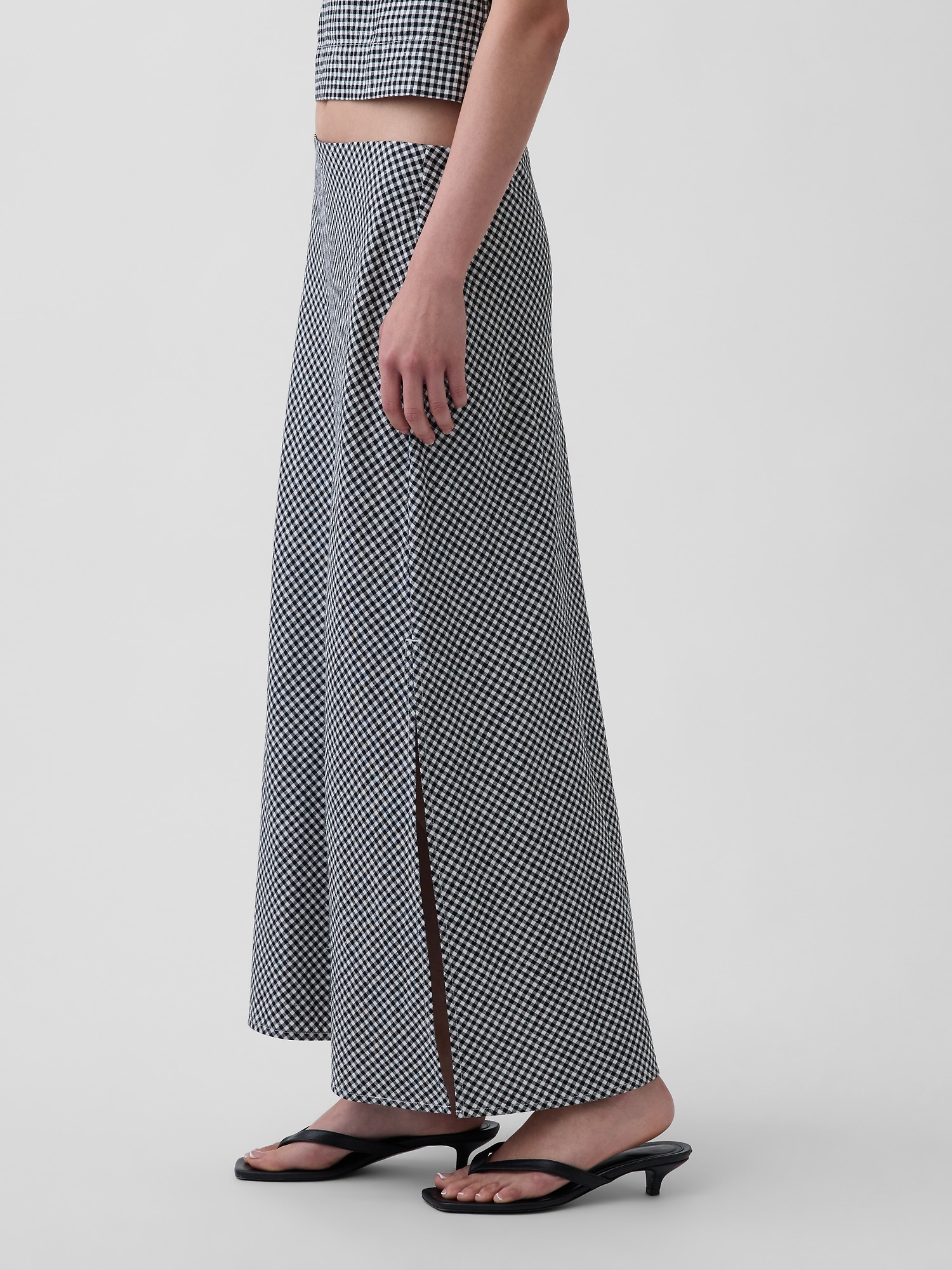 Linen-Blend Maxi Slip Skirt