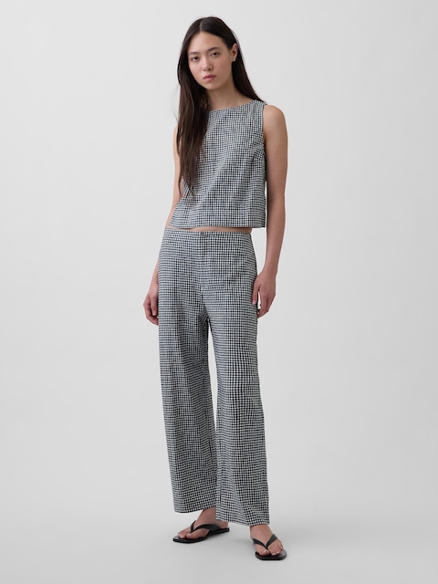 Linen-Blend Relaxed Straight Ankle Pants