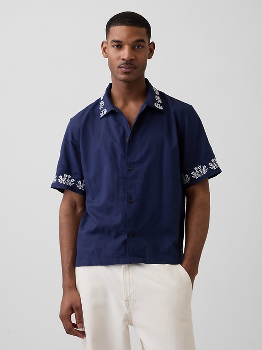Image number 1 showing, Linen-Cotton Relaxed Straight-Hem Shirt