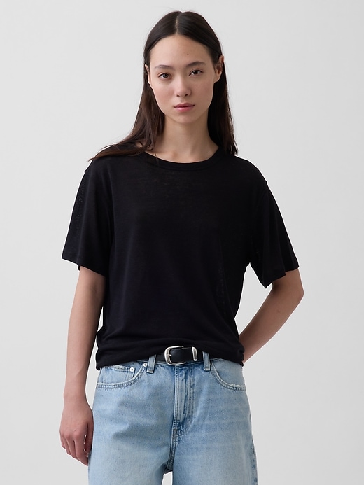 Image number 1 showing, Linen-Blend Relaxed T-Shirt