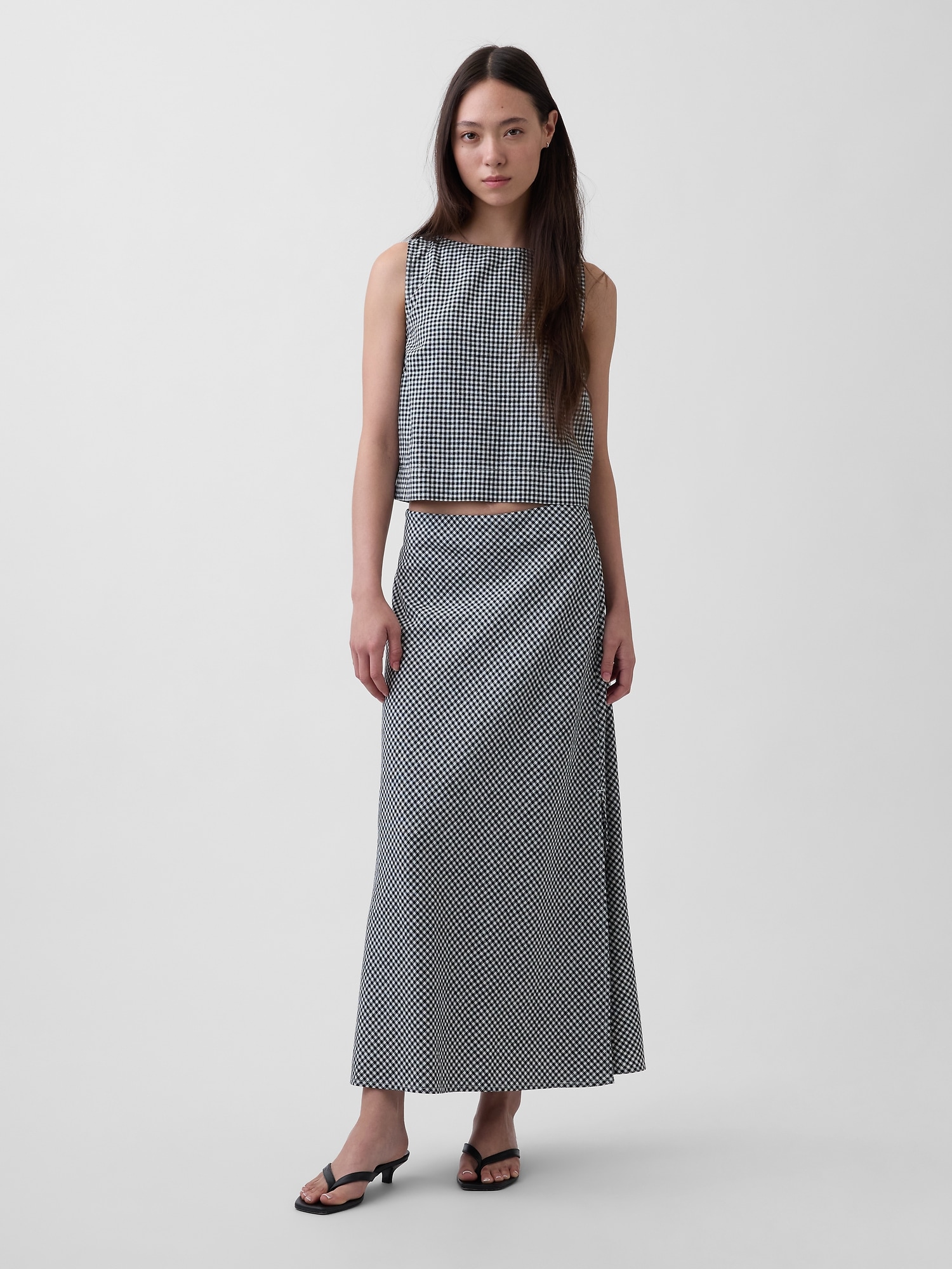 Linen-Blend Maxi Slip Skirt