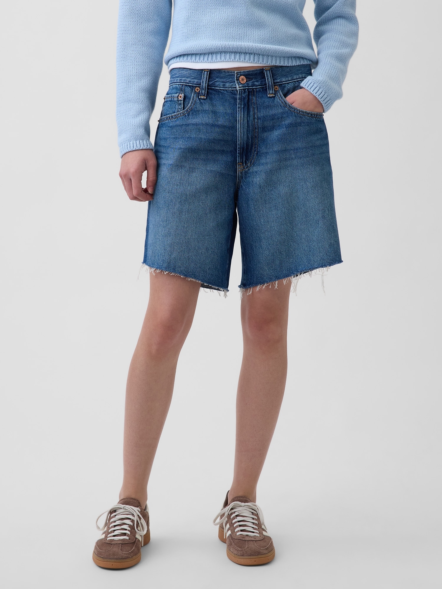 Mid Rise Loose Denim Bermuda Shorts