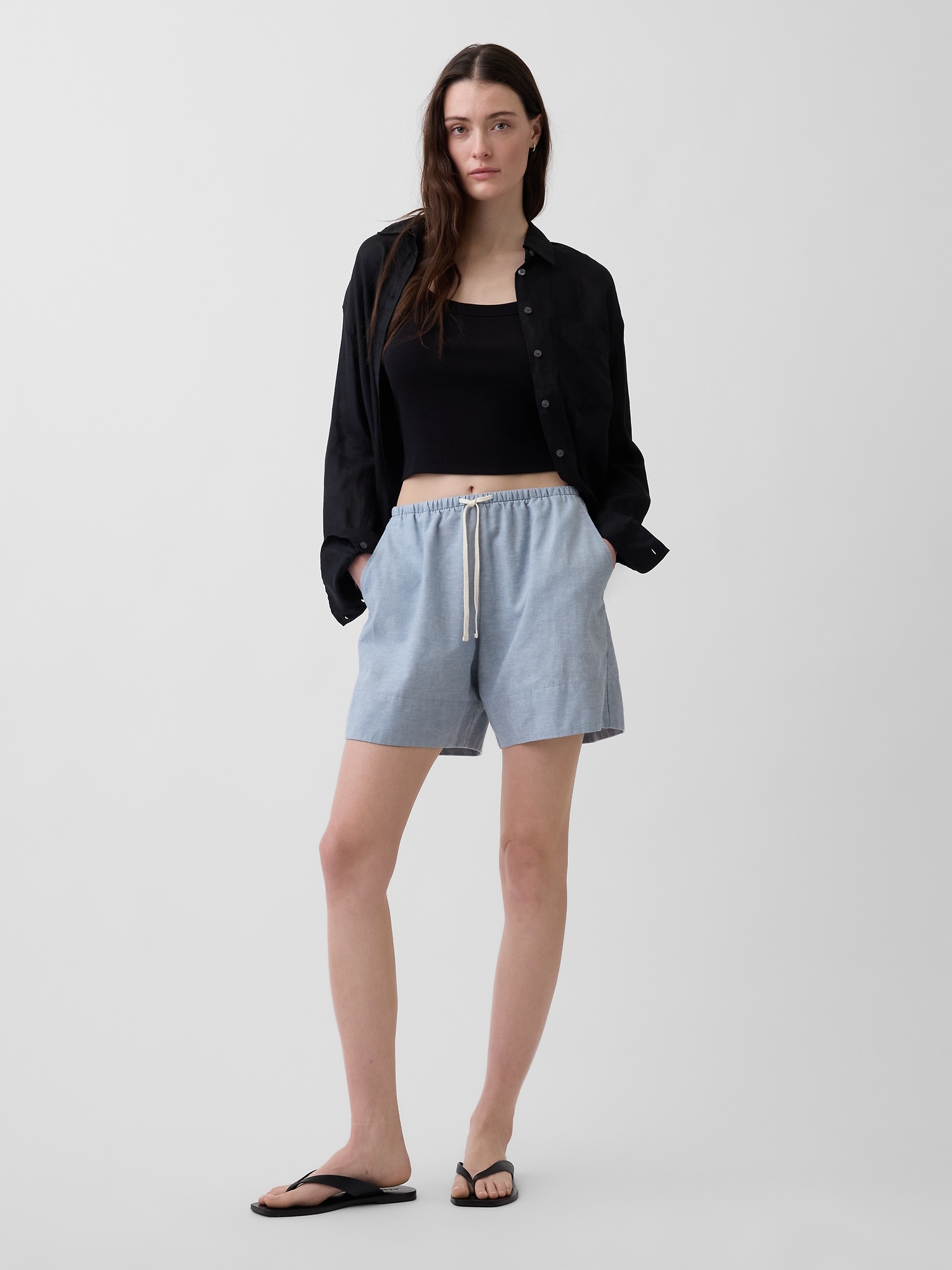 Linen-Blend Easy Shorts