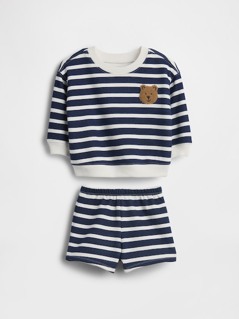 ENSEMBLE EN COTON OUATÉ VINTAGEDOUX À RAYURES ET À MOTIF D'OURSON POUR BÉBÉ