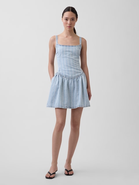 UltraSoft Denim Stripe Drop-Waist Mini Dress