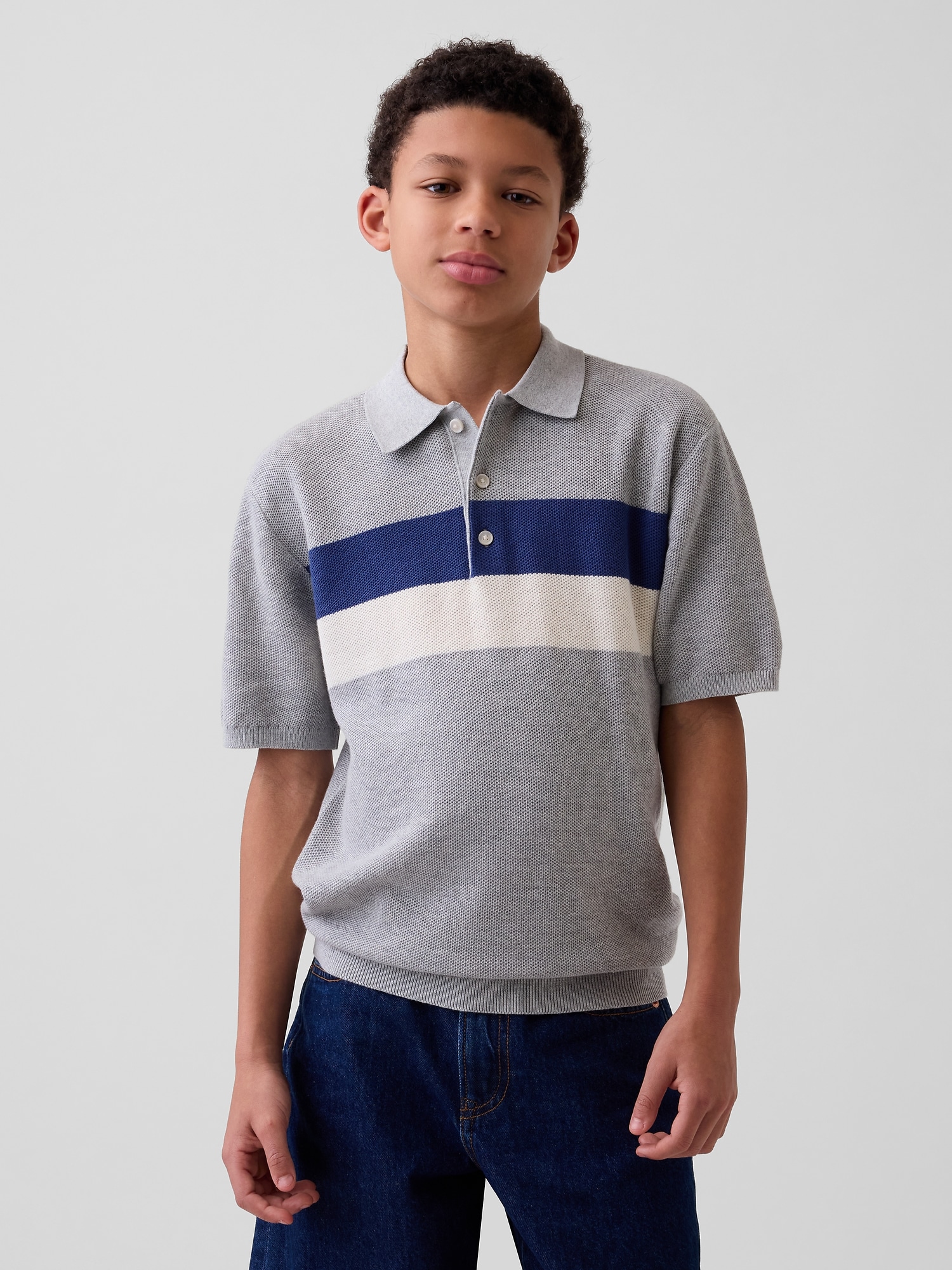 Kids Relaxed Stripe Polo Sweater Shirt