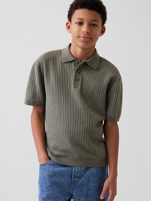 Image number 1 showing, Kids Textured Polo Sweater Shirt