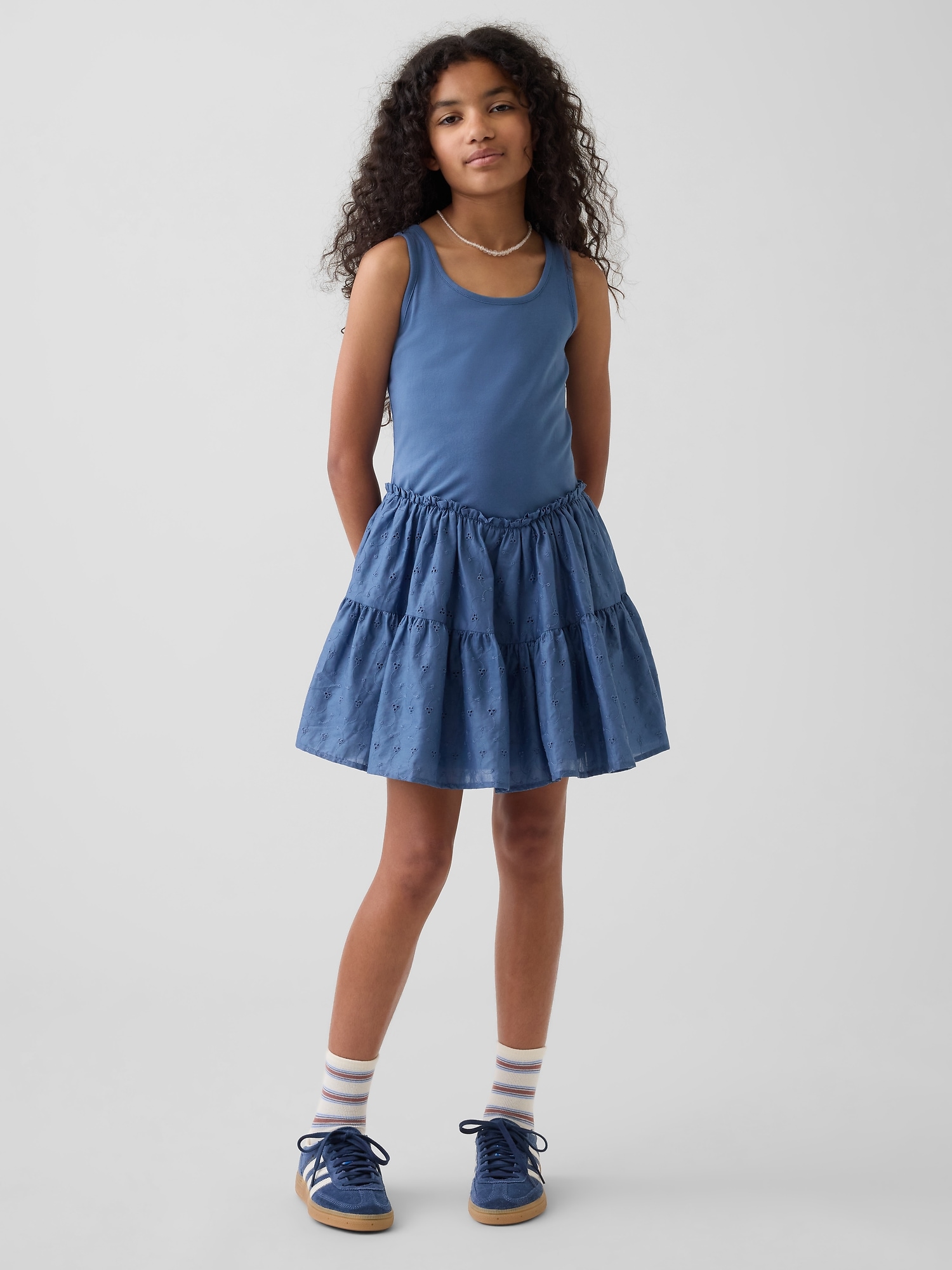 Kids Mixed Media Tiered Tank Dress