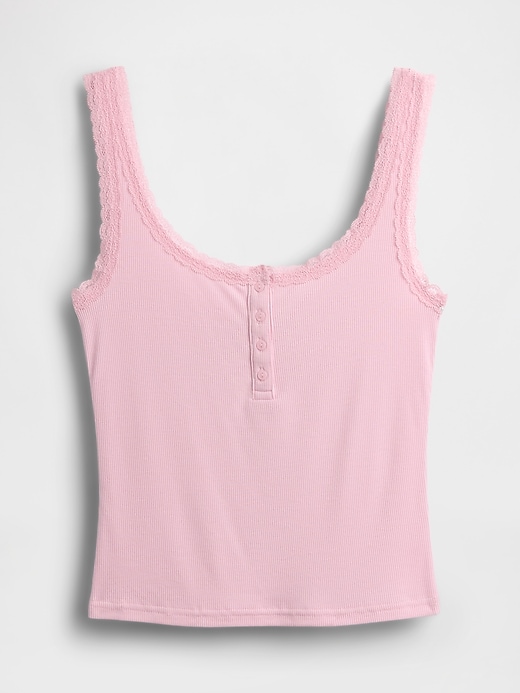 Image number 4 showing, Mini Rib Lace Henley PJ Tank Top
