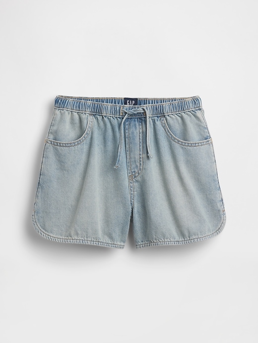 L'image numéro 2 présente Short confort en denim à taille haute pour Enfant