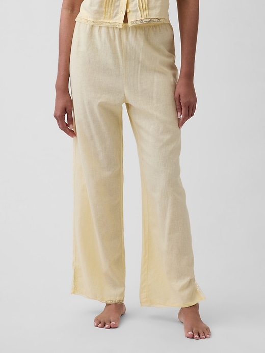 Image number 2 showing, Linen-Blend Lace-Hem PJ Pants