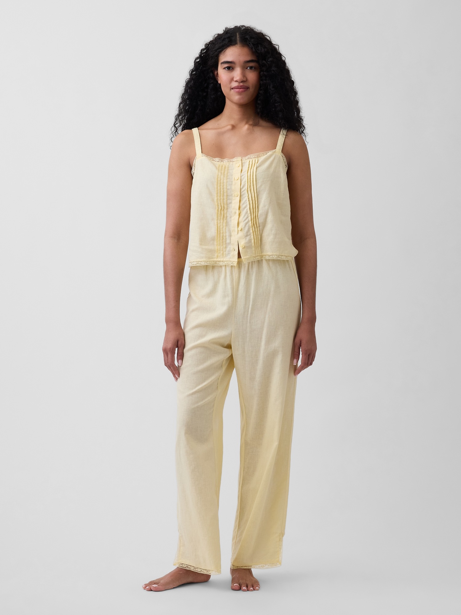 Linen-Blend Pintuck Crop PJ Tank Top | Gap