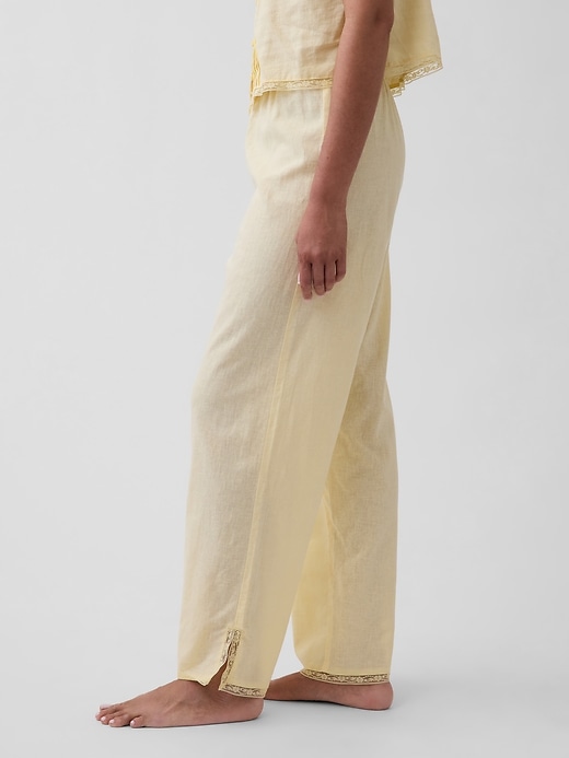 Image number 3 showing, Linen-Blend Lace-Hem PJ Pants