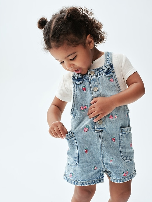 Image number 4 showing, Baby & Toddler Embroidered Denim Shortalls