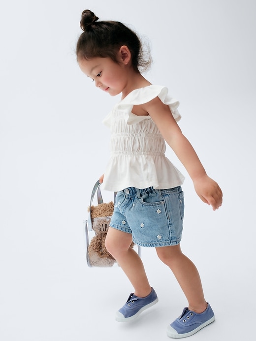 Image number 4 showing, Baby & Toddler Embroidered Denim Stride Shorts