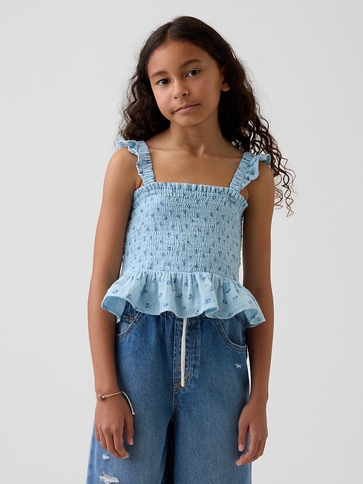 Image number 1 showing, Kids Cotton Gauze Smocked Peplum Top