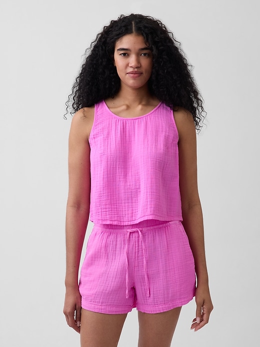 Image number 1 showing, Cotton Gauze Racer Shell Tank Top