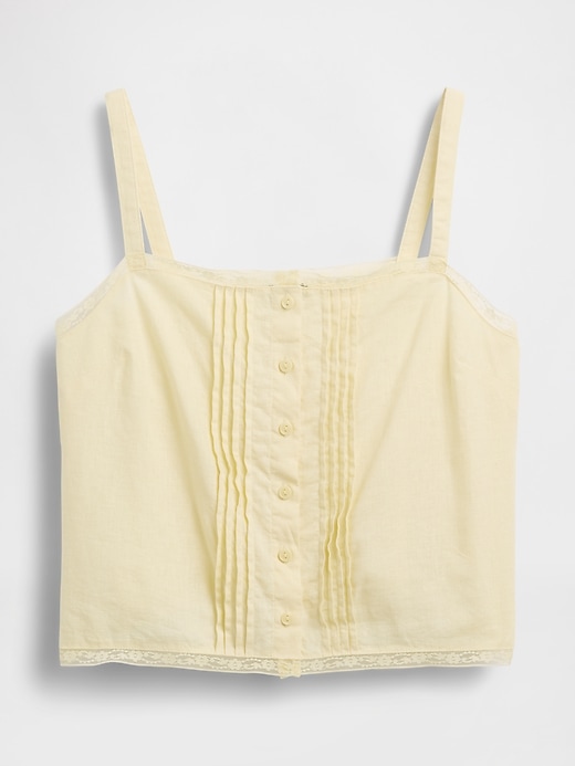 Image number 4 showing, Linen-Blend Pintuck Crop PJ Tank Top