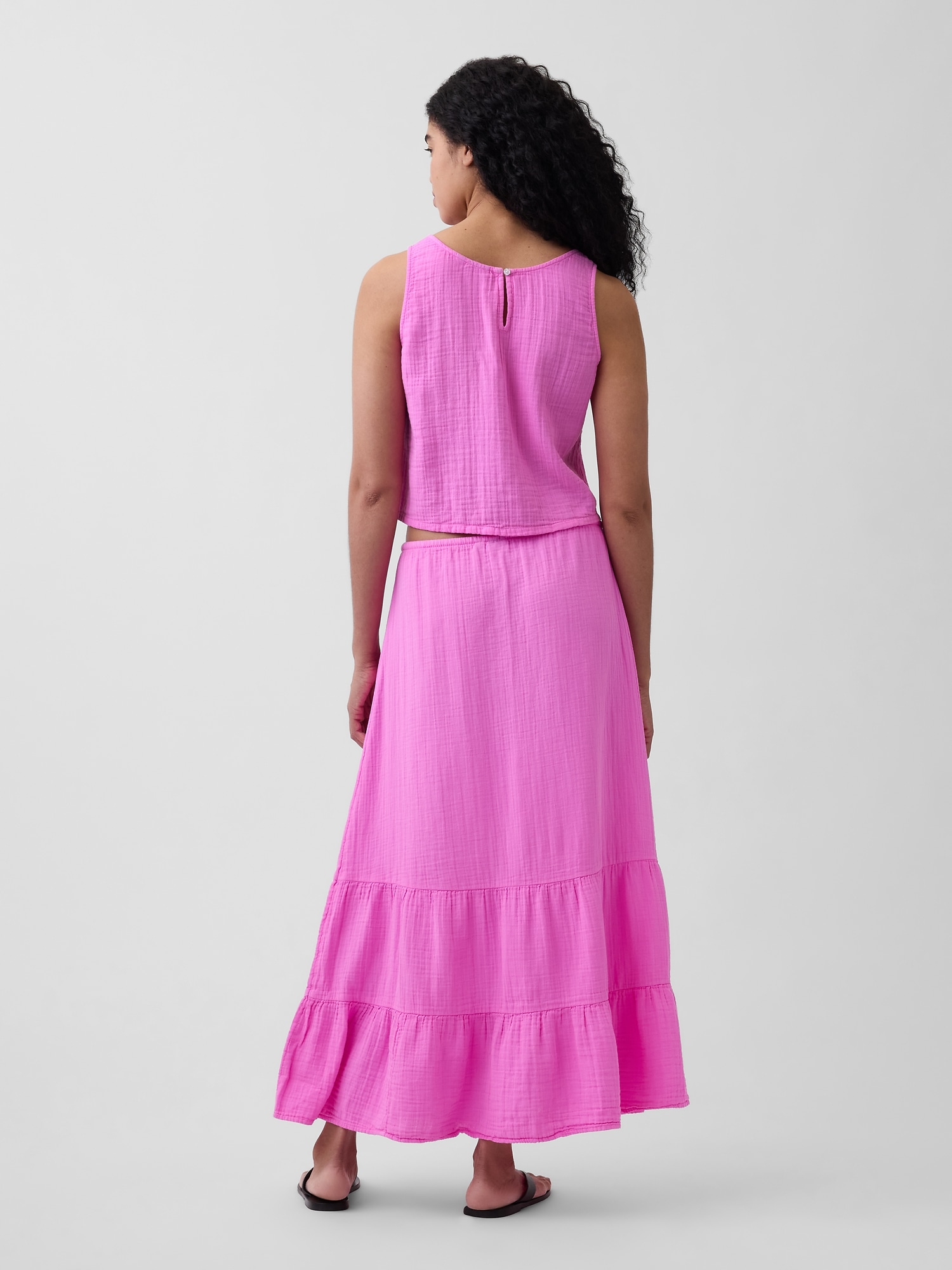 High Rise Cotton Gauze Easy Tiered Maxi Skirt