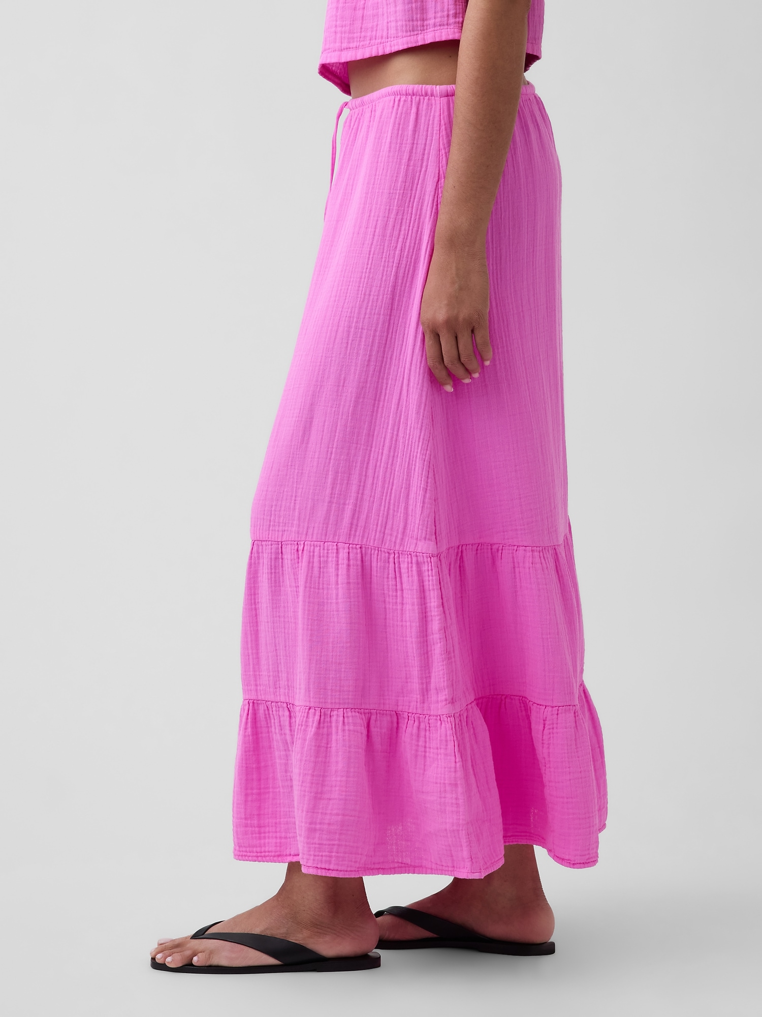 High Rise Cotton Gauze Easy Tiered Maxi Skirt