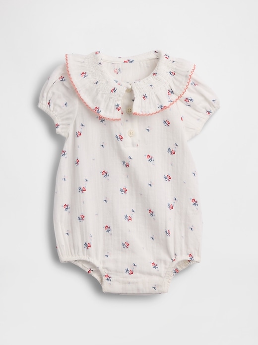 Image number 1 showing, Baby Cotton Gauze Floral Collared Bodysuit