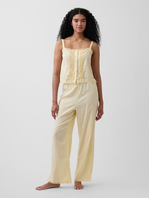 Linen-Blend Lace-Hem PJ Pants