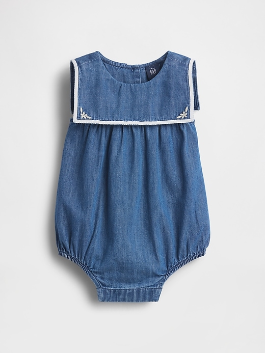 Image number 1 showing, Baby Denim Sailor Bubble Bodysuit