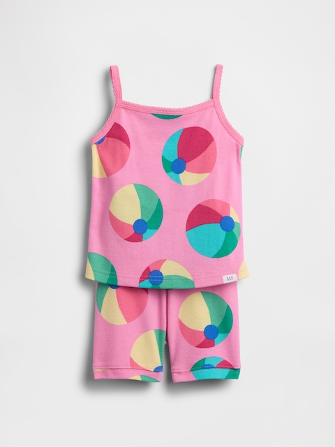 PYJAMA COURT EN COTON BIOLOGIQUE BROSSÉ À MOTIF BALLON DE PLAGE POUR BÉBÉ ET TOUT-PETITE