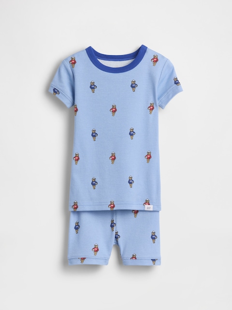 PYJAMA EN COTON BIOLOGIQUE BROSSÉ À MOTIFS DE SOCCER ET OURSON POUR BÉBÉ ET TOUT-PETIT