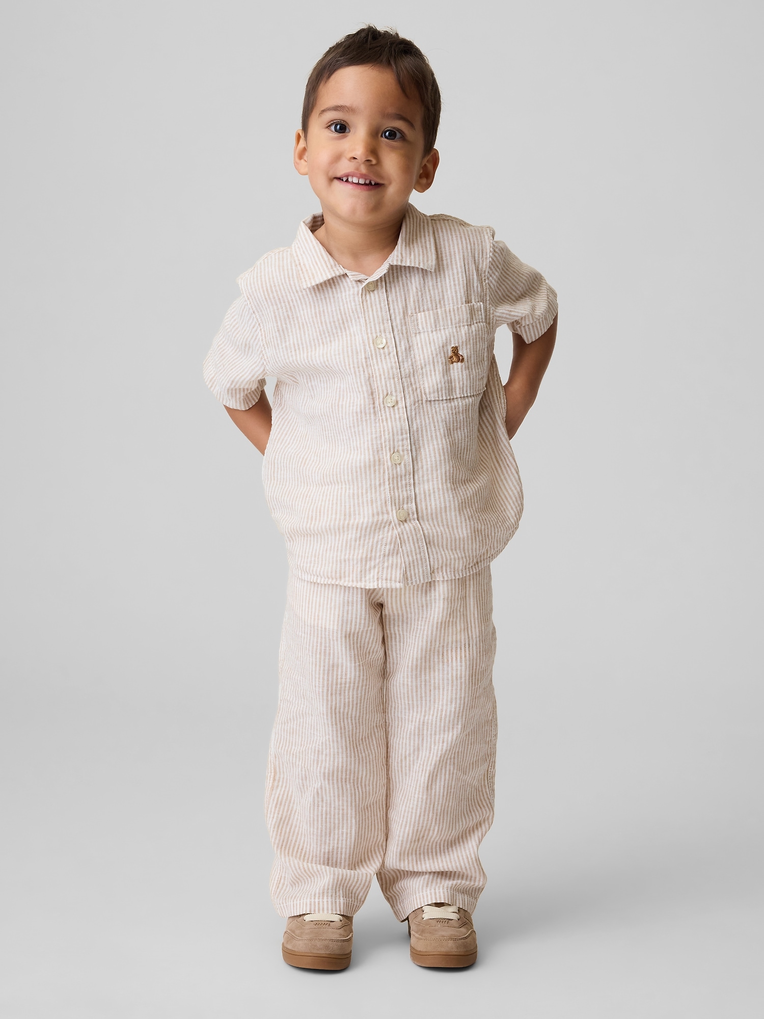 PANTALON À TAILLE ÉLASTIQUE EN MÉLANGE DE LIN ET COTON POUR BÉBÉ ET TOUT-PETIT