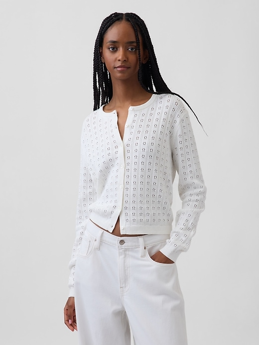 Image number 1 showing, 100% Cotton Pointelle Crop Cardigan