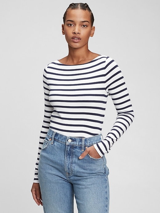 Image number 2 showing, Modern Long Sleeve Stripe Boatneck T-Shirt
