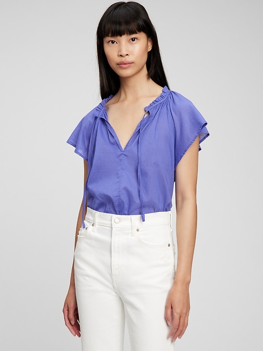 Image number 2 showing, Tie-Front Flutter Sleeve Top
