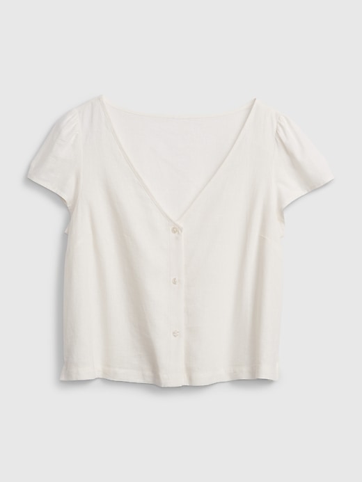 Image number 1 showing, Linen Blend V-Neck Button-Front Shirt