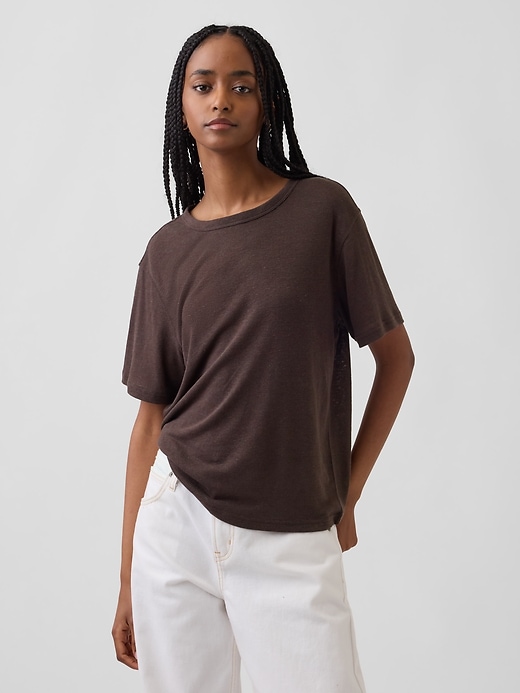 Image number 1 showing, Linen-Blend Relaxed T-Shirt