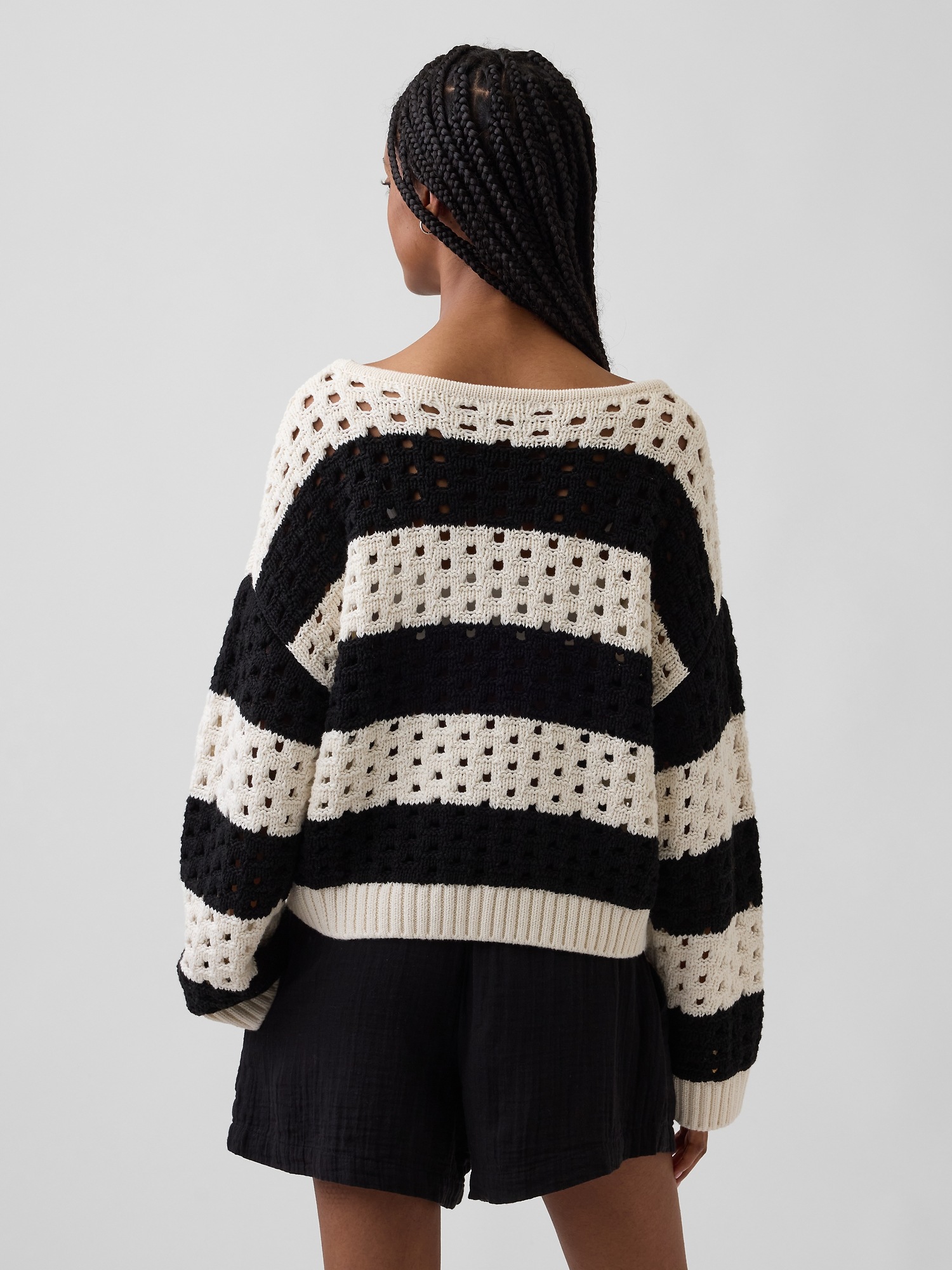100% Cotton Crochet Boatneck Sweater