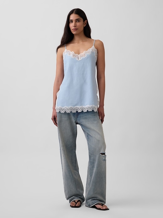 Image number 2 showing, Linen-Blend Lace-Trim Cami