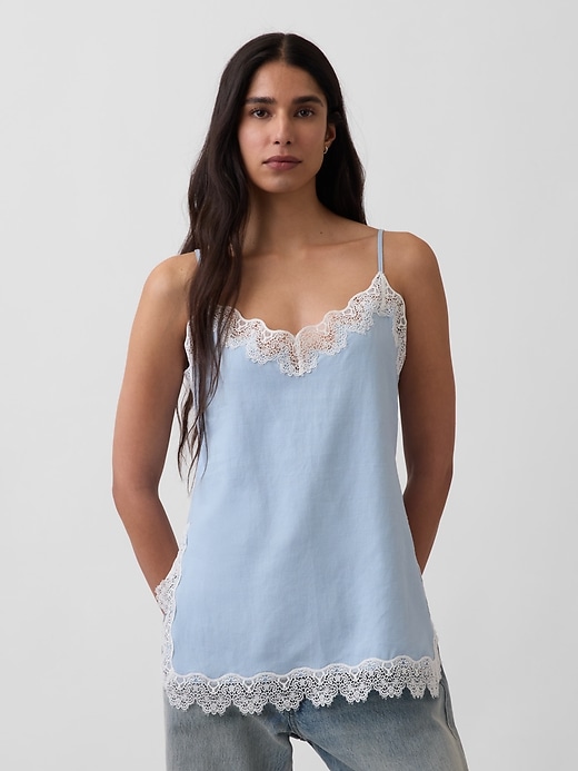 Image number 1 showing, Linen-Blend Lace-Trim Cami